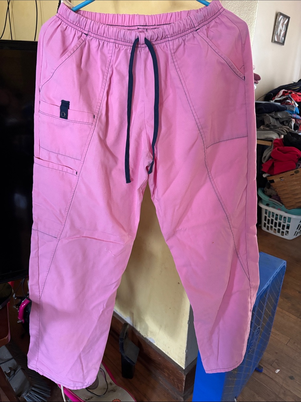 Scrubstar Pink Women's Cargo Scrub Pants with Contrast Drawstring